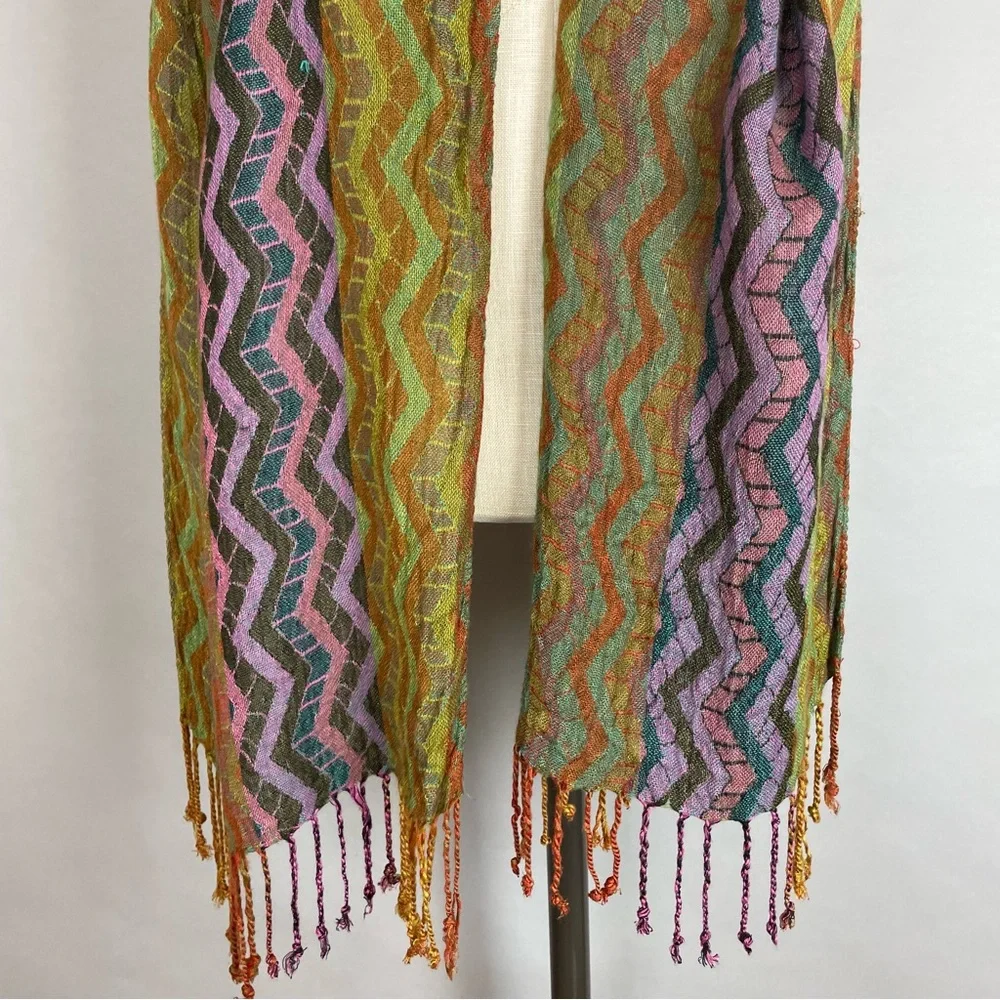 Woven‎ Scarf Cashmere Silk Viscose Long Soft Fringe Women Green Orange Purple